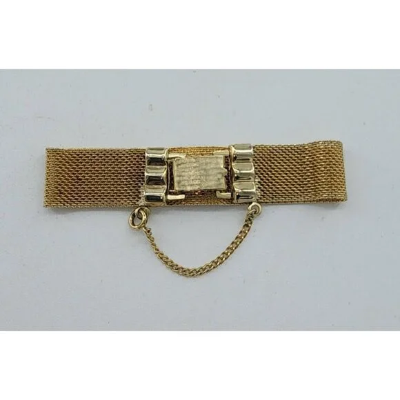 Unbranded Gold Tone Mesh Bracelet w/ Safety Chain Black Flower Cameo Rhinestone - Picture 3 of 8